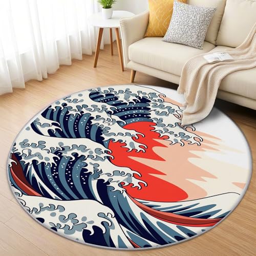 AevuCub Japanisches Wellen Teppich Rund 60 cm Kurzflor - Waschbare Teppiche Wohnzimmer Japanische Stil - Runder Teppich 60 cm Durchmesser Kinderzimmer - Bettvorleger Schlafzimmer rutschfest Weich AevuCub Japanisches Wellen Teppich Rund 60 cm Kurzflor - Waschbare Teppiche Wohnzimmer Japanische Stil - Runder Teppich 60 cm Durchmesser Kinderzimmer - Bettvorleger Schlafzimmer rutschfest Weich von AevuCub