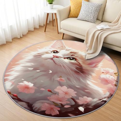 AevuCub Kätzchen Teppich Rund 90 cm Kurzflor - Waschbare Teppiche Wohnzimmer Katzen Niedliches Rosa - Runder Teppich 90 Durchmesser Kinderzimmer - Bettvorleger Schlafzimmer rutschfest Weich AevuCub Kätzchen Teppich Rund 90 cm Kurzflor - Waschbare Teppiche Wohnzimmer Katzen Niedliches Rosa - Runder Teppich 90 Durchmesser Kinderzimmer - Bettvorleger Schlafzimmer rutschfest Weich von AevuCub