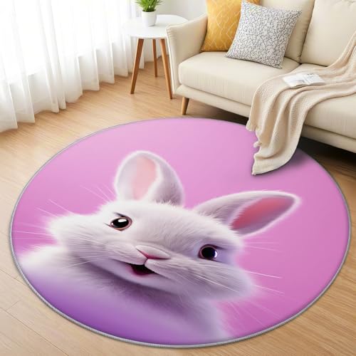 AevuCub Kaninchen Teppich Rund 150cm Kinderzimmer - Waschbare Teppiche Wohnzimmer Hase Motiv Kinder Tiermotiv - Runder Teppich 150 Durchmesser - Bettvorleger Schlafzimmer rutschfest Weich AevuCub Kaninchen Teppich Rund 150cm Kinderzimmer - Waschbare Teppiche Wohnzimmer Hase Motiv Kinder Tiermotiv - Runder Teppich 150 Durchmesser - Bettvorleger Schlafzimmer rutschfest Weich von AevuCub