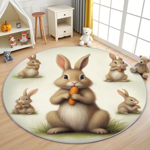 AevuCub Kaninchen Teppich Rund 150cm Kinderzimmer - Waschbare Teppiche Wohnzimmer Süße Hase Kinder - Runder Teppich 200 cm Durchmesser Kinderzimmer - Bettvorleger Schlafzimmer rutschfest Weich AevuCub Kaninchen Teppich Rund 150cm Kinderzimmer - Waschbare Teppiche Wohnzimmer Süße Hase Kinder - Runder Teppich 200 cm Durchmesser Kinderzimmer - Bettvorleger Schlafzimmer rutschfest Weich von AevuCub