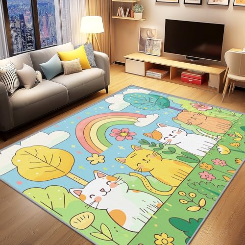AevuCub Katze Deko, Kinder Cartoon Kätzchen Teppich 160x200 Kurzflor, Teppich Wohnzimmer Süße Tier, Weich rutschfest Waschbare Teppiche, Bettvorleger Schlafzimmer Kinderzimmer AevuCub Katze Deko, Kinder Cartoon Kätzchen Teppich 160x200 Kurzflor, Teppich Wohnzimmer Süße Tier, Weich rutschfest Waschbare Teppiche, Bettvorleger Schlafzimmer Kinderzimmer von AevuCub