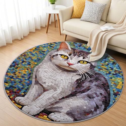 AevuCub Katze Teppich Rund 200cm Kurzflor - Waschbare Teppiche Wohnzimmer Katzenmotiv Mosaik - Runder Teppich 200 cm Durchmesser Kinderzimmer - Bettvorleger Schlafzimmer rutschfest Weich AevuCub Katze Teppich Rund 200cm Kurzflor - Waschbare Teppiche Wohnzimmer Katzenmotiv Mosaik - Runder Teppich 200 cm Durchmesser Kinderzimmer - Bettvorleger Schlafzimmer rutschfest Weich von AevuCub