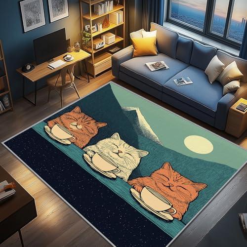 AevuCub Katzen Deko, Süße Katzenmotiv Teppich 100x150 Kurzflor, Teppich Wohnzimmer Niedlicher Tier, Weich rutschfest Waschbare Teppiche, Bettvorleger Schlafzimmer Kinderzimmer AevuCub Katzen Deko, Süße Katzenmotiv Teppich 100x150 Kurzflor, Teppich Wohnzimmer Niedlicher Tier, Weich rutschfest Waschbare Teppiche, Bettvorleger Schlafzimmer Kinderzimmer von AevuCub