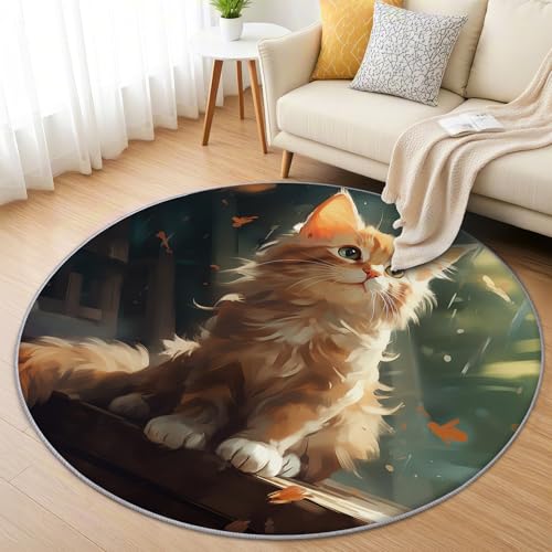 AevuCub Katzenmotiv Teppich Rund 160 Kurzflor - Waschbare Teppiche Wohnzimmer Katzen Niedliches Kinder - Runder Teppich 160 Durchmesser Kinderzimmer - Bettvorleger Schlafzimmer rutschfest Weich AevuCub Katzenmotiv Teppich Rund 160 Kurzflor - Waschbare Teppiche Wohnzimmer Katzen Niedliches Kinder - Runder Teppich 160 Durchmesser Kinderzimmer - Bettvorleger Schlafzimmer rutschfest Weich von AevuCub
