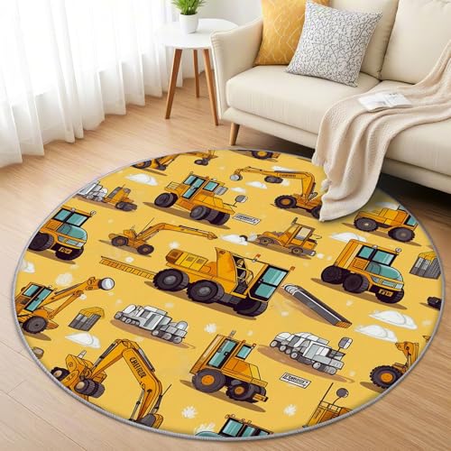 AevuCub Kinder Baufahrzeuge Teppich Rund 120cm Kurzflor - Waschbare Teppiche Wohnzimmer Bagger - Runder Teppich 120 Durchmesser Kinderzimmer - Bettvorleger Schlafzimmer rutschfest Weich AevuCub Kinder Baufahrzeuge Teppich Rund 120cm Kurzflor - Waschbare Teppiche Wohnzimmer Bagger - Runder Teppich 120 Durchmesser Kinderzimmer - Bettvorleger Schlafzimmer rutschfest Weich von AevuCub