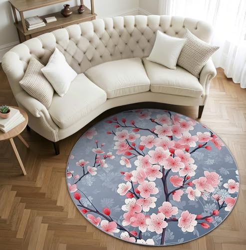 AevuCub Kirschblüten Teppich Rund 120cm Kurzflor - Waschbare Teppiche Wohnzimmer Rosa Blumen - Runder Teppich 120 Durchmesser Kinderzimmer - Bettvorleger Schlafzimmer rutschfest Weich AevuCub Kirschblüten Teppich Rund 120cm Kurzflor - Waschbare Teppiche Wohnzimmer Rosa Blumen - Runder Teppich 120 Durchmesser Kinderzimmer - Bettvorleger Schlafzimmer rutschfest Weich von AevuCub