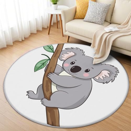 AevuCub Koala Teppich Rund 100cm Kurzflor - Waschbare Teppiche Wohnzimmer Süße Tiere - Runder Teppich 100cm Durchmesser Kinderzimmer - Bettvorleger Schlafzimmer rutschfest Weich von AevuCub
