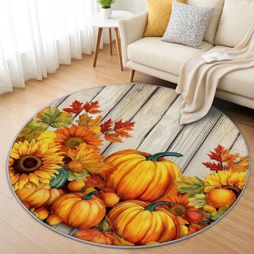 AevuCub Kürbis Teppich Rund 160 Kurzflor - Waschbare Teppiche Wohnzimmer Ahornblätter Herbst - Runder Teppich 160 Durchmesser Kinderzimmer - Bettvorleger Schlafzimmer rutschfest Weich AevuCub Kürbis Teppich Rund 160 Kurzflor - Waschbare Teppiche Wohnzimmer Ahornblätter Herbst - Runder Teppich 160 Durchmesser Kinderzimmer - Bettvorleger Schlafzimmer rutschfest Weich von AevuCub