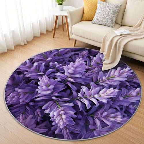 AevuCub Lavendel Blumen Teppich Rund 60 cm Kurzflor - Waschbare Teppiche Wohnzimmer Lila Blumen Motiv - Runder Teppich 60 cm Durchmesser Kinderzimmer - Bettvorleger Schlafzimmer rutschfest Weich AevuCub Lavendel Blumen Teppich Rund 60 cm Kurzflor - Waschbare Teppiche Wohnzimmer Lila Blumen Motiv - Runder Teppich 60 cm Durchmesser Kinderzimmer - Bettvorleger Schlafzimmer rutschfest Weich von AevuCub