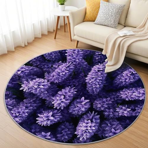 AevuCub Lavendel Teppich Rund 200cm Kurzflor - Waschbare Teppiche Wohnzimmer Botanisch Lila Blumen - Runder Teppich 200 cm Durchmesser Kinderzimmer - Bettvorleger Schlafzimmer rutschfest Weich AevuCub Lavendel Teppich Rund 200cm Kurzflor - Waschbare Teppiche Wohnzimmer Botanisch Lila Blumen - Runder Teppich 200 cm Durchmesser Kinderzimmer - Bettvorleger Schlafzimmer rutschfest Weich von AevuCub