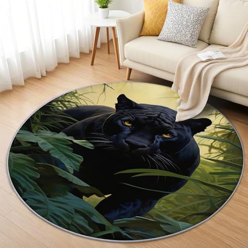 AevuCub Leopard Tier Teppich Rund 150cm Kinderzimmer - Waschbare Teppiche Wohnzimmer Tiermotiv - Runder Teppich 150 Durchmesser - Bettvorleger Schlafzimmer rutschfest Weich von AevuCub