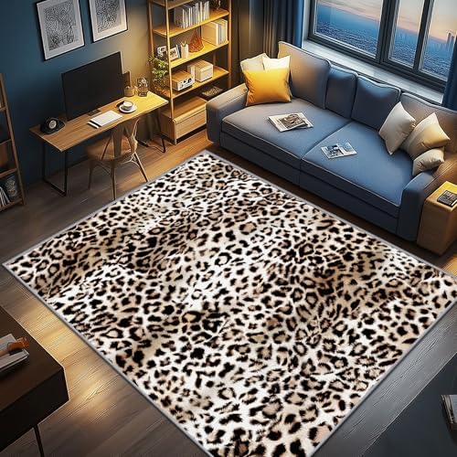 AevuCub Leopardenmuster Deko, Tiermuster Teppich 240x340 Kurzflor, Großer Teppich Wohnzimmer Modern Leopard Print, Weich rutschfest Waschbare Teppiche, Bettvorleger Schlafzimmer Kinderzimmer von AevuCub