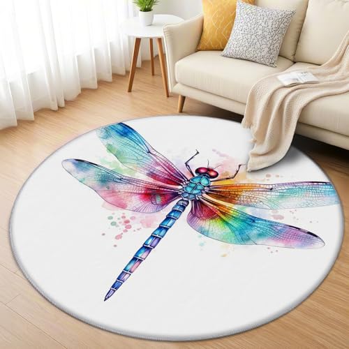 AevuCub Libelle Teppich Rund 120cm Kurzflor - Waschbare Teppiche Wohnzimmer Insekten Tiere Kinder - Runder Teppich 120 Durchmesser Kinderzimmer - Bettvorleger Schlafzimmer rutschfest Weich AevuCub Libelle Teppich Rund 120cm Kurzflor - Waschbare Teppiche Wohnzimmer Insekten Tiere Kinder - Runder Teppich 120 Durchmesser Kinderzimmer - Bettvorleger Schlafzimmer rutschfest Weich von AevuCub