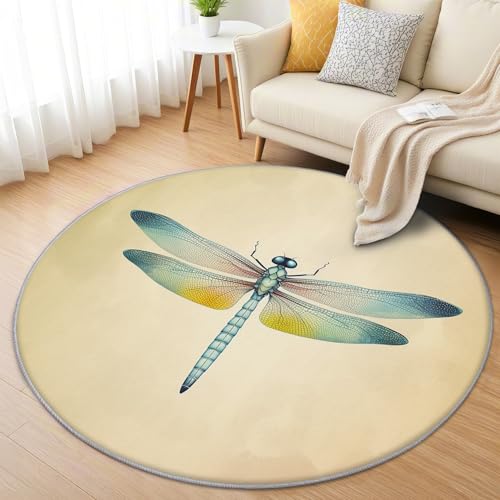 AevuCub Libelle Teppich Rund 120cm Kurzflor - Waschbare Teppiche Wohnzimmer Insekten Tiere - Runder Teppich 120 Durchmesser Kinderzimmer - Bettvorleger Schlafzimmer rutschfest Weich AevuCub Libelle Teppich Rund 120cm Kurzflor - Waschbare Teppiche Wohnzimmer Insekten Tiere - Runder Teppich 120 Durchmesser Kinderzimmer - Bettvorleger Schlafzimmer rutschfest Weich von AevuCub