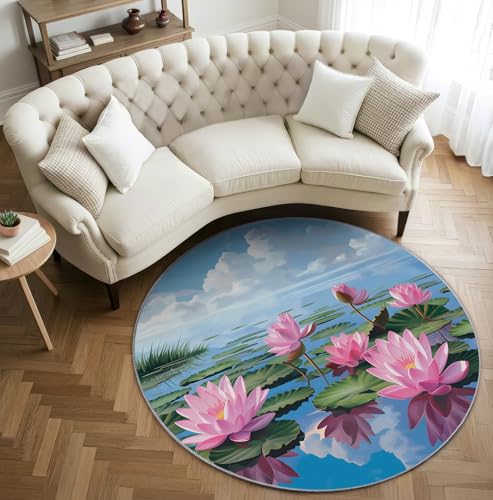 AevuCub Lotus Teppich Rund 200cm Kurzflor - Waschbare Teppiche Wohnzimmer Lotusblüte - Runder Teppich 200 cm Durchmesser Kinderzimmer - Bettvorleger Schlafzimmer rutschfest Weich AevuCub Lotus Teppich Rund 200cm Kurzflor - Waschbare Teppiche Wohnzimmer Lotusblüte - Runder Teppich 200 cm Durchmesser Kinderzimmer - Bettvorleger Schlafzimmer rutschfest Weich von AevuCub