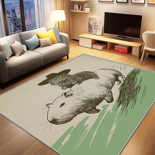 AevuCub Lustiges Tier Deko, Capybara Teppich 50x80 Kurzflor, Kleiner Teppich Wohnzimmer Süße Katze, Weich rutschfest Waschbare Teppiche, Bettvorleger Schlafzimmer Kinderzimmer AevuCub Lustiges Tier Deko, Capybara Teppich 50x80 Kurzflor, Kleiner Teppich Wohnzimmer Süße Katze, Weich rutschfest Waschbare Teppiche, Bettvorleger Schlafzimmer Kinderzimmer von AevuCub