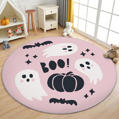 AevuCub Mädchen Halloween Teppich Rund 120cm Kurzflor - Waschbare Teppiche Wohnzimmer Süße Geist Kürbis - Runder Teppich 120 Durchmesser Kinderzimmer - Bettvorleger Schlafzimmer rutschfest Weich AevuCub Mädchen Halloween Teppich Rund 120cm Kurzflor - Waschbare Teppiche Wohnzimmer Süße Geist Kürbis - Runder Teppich 120 Durchmesser Kinderzimmer - Bettvorleger Schlafzimmer rutschfest Weich von AevuCub