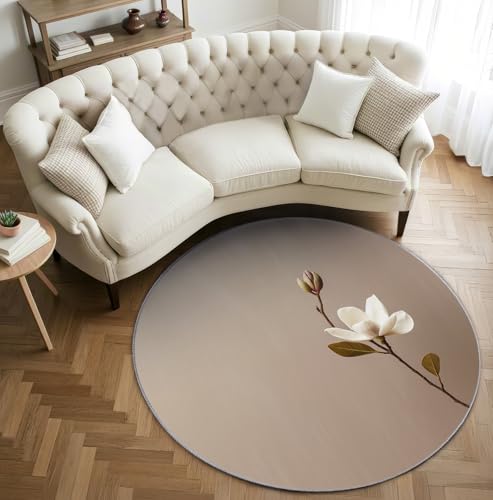 AevuCub Magnolia Flower Teppich Rund 200cm Kurzflor - Waschbare Teppiche Wohnzimmer Floral Mädchen - Runder Teppich 200 cm Durchmesser Kinderzimmer - Bettvorleger Schlafzimmer rutschfest Weich von AevuCub
