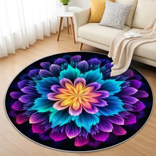 AevuCub Mandala Teppich Rund 100cm Kurzflor - Waschbare Teppiche Wohnzimmer Abstrakte Blumen - Runder Teppich 100cm Durchmesser Kinderzimmer - Bettvorleger Schlafzimmer rutschfest Weich AevuCub Mandala Teppich Rund 100cm Kurzflor - Waschbare Teppiche Wohnzimmer Abstrakte Blumen - Runder Teppich 100cm Durchmesser Kinderzimmer - Bettvorleger Schlafzimmer rutschfest Weich von AevuCub