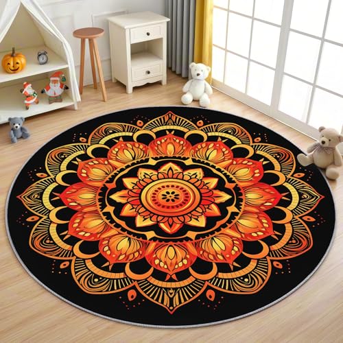AevuCub Mandala Teppich Rund 160 Kurzflor - Waschbare Teppiche Wohnzimmer Boho Blumen Hippie - Runder Teppich 160 Durchmesser Kinderzimmer - Bettvorleger Schlafzimmer rutschfest Weich AevuCub Mandala Teppich Rund 160 Kurzflor - Waschbare Teppiche Wohnzimmer Boho Blumen Hippie - Runder Teppich 160 Durchmesser Kinderzimmer - Bettvorleger Schlafzimmer rutschfest Weich von AevuCub
