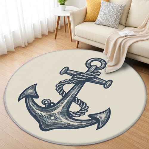 AevuCub Maritim Teppich Rund 120cm Kurzflor - Waschbare Teppiche Wohnzimmer Anker Nautisch - Runder Teppich 120 Durchmesser Kinderzimmer - Bettvorleger Schlafzimmer rutschfest Weich AevuCub Maritim Teppich Rund 120cm Kurzflor - Waschbare Teppiche Wohnzimmer Anker Nautisch - Runder Teppich 120 Durchmesser Kinderzimmer - Bettvorleger Schlafzimmer rutschfest Weich von AevuCub