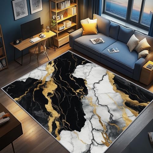 AevuCub Marmor Deko, Schwarz Weiß Gold Teppich 50x80 Kurzflor, Kleiner Teppich Wohnzimmer Modern Abstrakt, Weich rutschfest Waschbare Teppiche, Bettvorleger Schlafzimmer Kinderzimmer AevuCub Marmor Deko, Schwarz Weiß Gold Teppich 50x80 Kurzflor, Kleiner Teppich Wohnzimmer Modern Abstrakt, Weich rutschfest Waschbare Teppiche, Bettvorleger Schlafzimmer Kinderzimmer von AevuCub