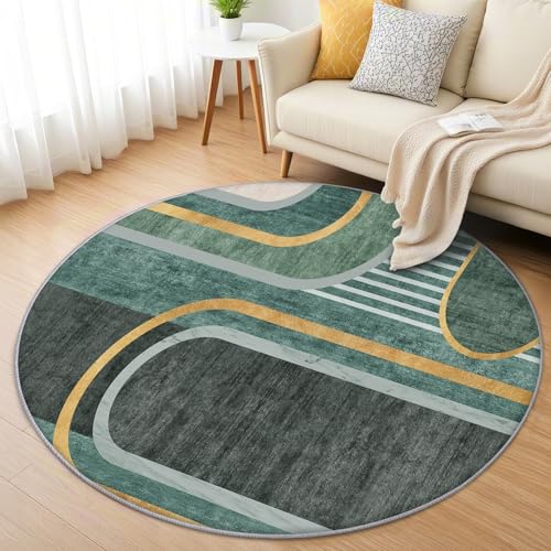 AevuCub Mid Century Teppich Rund 60 cm Kurzflor - Waschbare Teppiche Wohnzimmer Moderne Abstrakte - Runder Teppich 60 cm Durchmesser Kinderzimmer - Bettvorleger Schlafzimmer rutschfest Weich von AevuCub