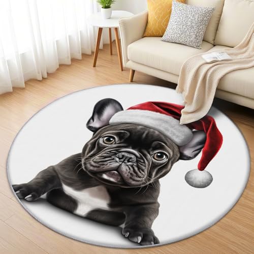 AevuCub Möps Teppich Rund 200cm Kurzflor - Waschbare Teppiche Wohnzimmer Hund Weihnachtsmütze - Runder Teppich 200 cm Durchmesser Kinderzimmer - Bettvorleger Schlafzimmer rutschfest Weich AevuCub Möps Teppich Rund 200cm Kurzflor - Waschbare Teppiche Wohnzimmer Hund Weihnachtsmütze - Runder Teppich 200 cm Durchmesser Kinderzimmer - Bettvorleger Schlafzimmer rutschfest Weich von AevuCub