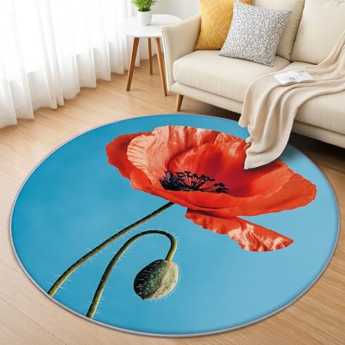 AevuCub Mohnblumen Teppich Rund 200cm Kurzflor - Waschbare Teppiche Wohnzimmer Mohn Blumen - Runder Teppich 200 cm Durchmesser Kinderzimmer - Bettvorleger Schlafzimmer rutschfest Weich AevuCub Mohnblumen Teppich Rund 200cm Kurzflor - Waschbare Teppiche Wohnzimmer Mohn Blumen - Runder Teppich 200 cm Durchmesser Kinderzimmer - Bettvorleger Schlafzimmer rutschfest Weich von AevuCub