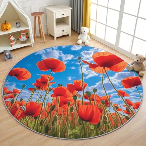 AevuCub Mohnblumen Teppich Rund 60 cm Kurzflor - Waschbare Teppiche Wohnzimmer Rot Blumen - Runder Teppich 60 cm Durchmesser Kinderzimmer - Bettvorleger Schlafzimmer rutschfest Weich AevuCub Mohnblumen Teppich Rund 60 cm Kurzflor - Waschbare Teppiche Wohnzimmer Rot Blumen - Runder Teppich 60 cm Durchmesser Kinderzimmer - Bettvorleger Schlafzimmer rutschfest Weich von AevuCub