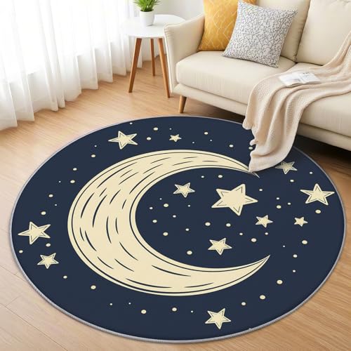 AevuCub Mond Sterne Teppich Rund 150cm Kinderzimmer - Waschbare Teppiche Wohnzimmer Kinder Sternenhimmel - Runder Teppich 150 Durchmesser - Bettvorleger Schlafzimmer rutschfest Weich AevuCub Mond Sterne Teppich Rund 150cm Kinderzimmer - Waschbare Teppiche Wohnzimmer Kinder Sternenhimmel - Runder Teppich 150 Durchmesser - Bettvorleger Schlafzimmer rutschfest Weich von AevuCub