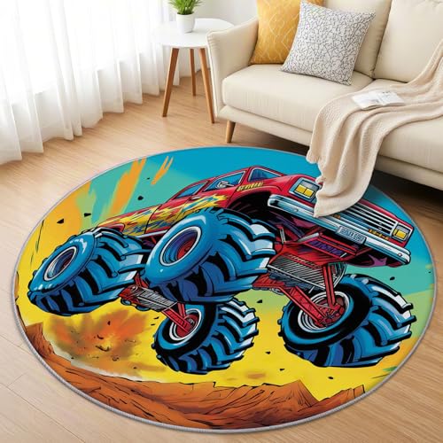 AevuCub Monster Truck Teppich Rund 100cm Kurzflor - Waschbare Teppiche Wohnzimmer Jungen - Runder Teppich 100cm Durchmesser Kinderzimmer - Bettvorleger Schlafzimmer rutschfest Weich AevuCub Monster Truck Teppich Rund 100cm Kurzflor - Waschbare Teppiche Wohnzimmer Jungen - Runder Teppich 100cm Durchmesser Kinderzimmer - Bettvorleger Schlafzimmer rutschfest Weich von AevuCub