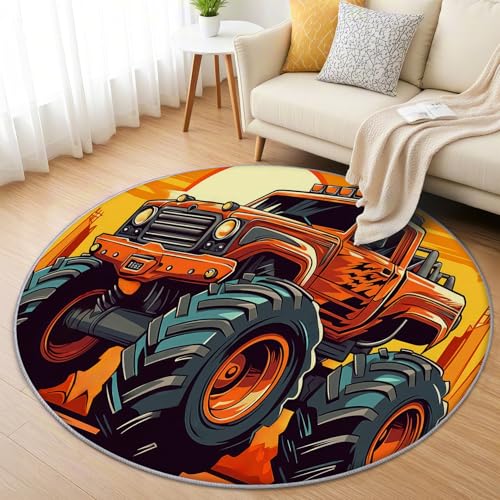 AevuCub Monster Truck Teppich Rund 100cm Kurzflor - Waschbare Teppiche Wohnzimmer Kinder - Runder Teppich 100cm Durchmesser Kinderzimmer - Bettvorleger Schlafzimmer rutschfest Weich AevuCub Monster Truck Teppich Rund 100cm Kurzflor - Waschbare Teppiche Wohnzimmer Kinder - Runder Teppich 100cm Durchmesser Kinderzimmer - Bettvorleger Schlafzimmer rutschfest Weich von AevuCub
