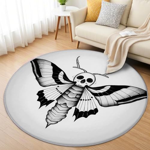 AevuCub Motte Teppich Rund 90 cm Kurzflor - Waschbare Teppiche Wohnzimmer Gothic Totenkopf - Runder Teppich 90 Durchmesser Kinderzimmer - Bettvorleger Schlafzimmer rutschfest Weich AevuCub Motte Teppich Rund 90 cm Kurzflor - Waschbare Teppiche Wohnzimmer Gothic Totenkopf - Runder Teppich 90 Durchmesser Kinderzimmer - Bettvorleger Schlafzimmer rutschfest Weich von AevuCub