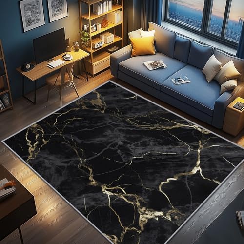 AevuCub Murmel Deko, Schwarz Gold Teppich 80x150 Kurzflor, Kleiner Teppich Wohnzimmer Abstrakt Modern, Weich rutschfest Waschbare Teppiche, Bettvorleger Schlafzimmer Kinderzimmer AevuCub Murmel Deko, Schwarz Gold Teppich 80x150 Kurzflor, Kleiner Teppich Wohnzimmer Abstrakt Modern, Weich rutschfest Waschbare Teppiche, Bettvorleger Schlafzimmer Kinderzimmer von AevuCub