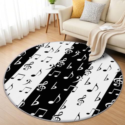 AevuCub Musiknoten Teppich Rund 100cm Kurzflor - Waschbare Teppiche Wohnzimmer Schwarz Weiß Musik - Runder Teppich 100cm Durchmesser Kinderzimmer - Bettvorleger Schlafzimmer rutschfest Weich AevuCub Musiknoten Teppich Rund 100cm Kurzflor - Waschbare Teppiche Wohnzimmer Schwarz Weiß Musik - Runder Teppich 100cm Durchmesser Kinderzimmer - Bettvorleger Schlafzimmer rutschfest Weich von AevuCub