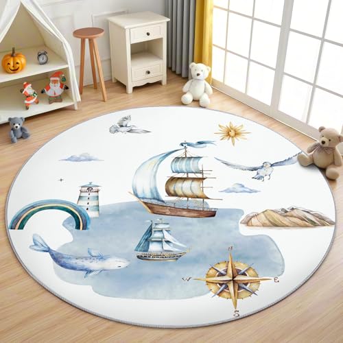 AevuCub Nautisch Kinder Teppich Rund 100cm Kurzflor - Waschbare Teppiche Wohnzimmer Leuchtturm Maritim - Runder Teppich 200 cm Durchmesser Kinderzimmer - Bettvorleger Schlafzimmer rutschfest Weich AevuCub Nautisch Kinder Teppich Rund 100cm Kurzflor - Waschbare Teppiche Wohnzimmer Leuchtturm Maritim - Runder Teppich 200 cm Durchmesser Kinderzimmer - Bettvorleger Schlafzimmer rutschfest Weich von AevuCub