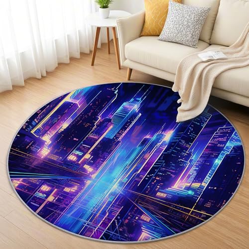 AevuCub Neon Stadt Teppich Rund 200cm Kurzflor - Waschbare Teppiche Wohnzimmer Modern 3D Stadt - Runder Teppich 200 cm Durchmesser Kinderzimmer - Bettvorleger Schlafzimmer rutschfest Weich AevuCub Neon Stadt Teppich Rund 200cm Kurzflor - Waschbare Teppiche Wohnzimmer Modern 3D Stadt - Runder Teppich 200 cm Durchmesser Kinderzimmer - Bettvorleger Schlafzimmer rutschfest Weich von AevuCub