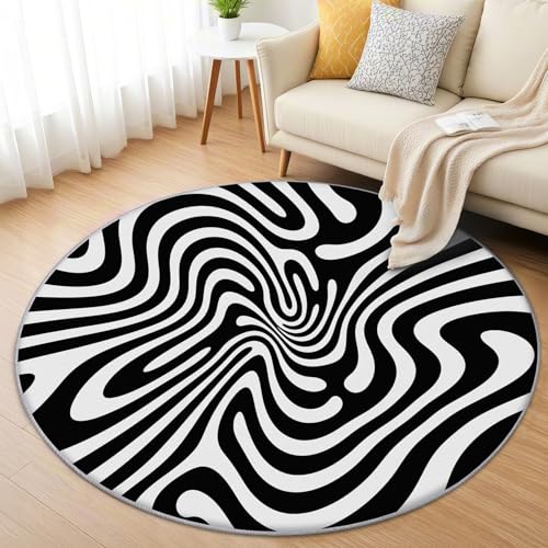 AevuCub Optische Täuschung Teppich Rund 90 cm Kurzflor - Waschbare Teppiche Wohnzimmer Schwarz Weiß - Runder Teppich 90 Durchmesser Kinderzimmer - Bettvorleger Schlafzimmer rutschfest Weich AevuCub Optische Täuschung Teppich Rund 90 cm Kurzflor - Waschbare Teppiche Wohnzimmer Schwarz Weiß - Runder Teppich 90 Durchmesser Kinderzimmer - Bettvorleger Schlafzimmer rutschfest Weich von AevuCub