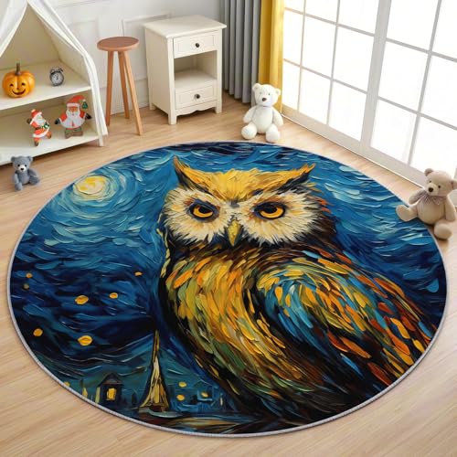 AevuCub Owl Teppich Rund 100cm Kurzflor - Waschbare Teppiche Wohnzimmer Eule Motiv - Runder Teppich 100cm Durchmesser Kinderzimmer - Bettvorleger Schlafzimmer rutschfest Weich AevuCub Owl Teppich Rund 100cm Kurzflor - Waschbare Teppiche Wohnzimmer Eule Motiv - Runder Teppich 100cm Durchmesser Kinderzimmer - Bettvorleger Schlafzimmer rutschfest Weich von AevuCub