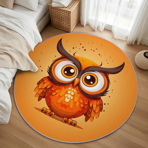 AevuCub Owl Teppich Rund 100cm Kurzflor - Waschbare Teppiche Wohnzimmer Kawaii Eule - Runder Teppich 100cm Durchmesser Kinderzimmer - Bettvorleger Schlafzimmer rutschfest Weich von AevuCub
