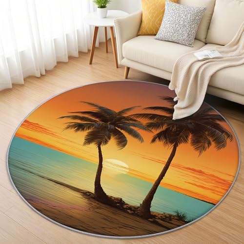 AevuCub Palmen Teppich Rund 90 cm Kurzflor - Waschbare Teppiche Wohnzimmer Ozean Sonnenuntergang - Runder Teppich 90 Durchmesser Kinderzimmer - Bettvorleger Schlafzimmer rutschfest Weich AevuCub Palmen Teppich Rund 90 cm Kurzflor - Waschbare Teppiche Wohnzimmer Ozean Sonnenuntergang - Runder Teppich 90 Durchmesser Kinderzimmer - Bettvorleger Schlafzimmer rutschfest Weich von AevuCub