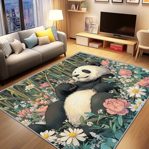 AevuCub Panda Deko, Süße Panda Motiv Kinder Teppich 240x340 Kurzflor, Großer Teppich Wohnzimmer Wildblumen Waldtiere, Weich rutschfest Waschbare Teppiche, Bettvorleger Schlafzimmer Kinderzimmer AevuCub Panda Deko, Süße Panda Motiv Kinder Teppich 240x340 Kurzflor, Großer Teppich Wohnzimmer Wildblumen Waldtiere, Weich rutschfest Waschbare Teppiche, Bettvorleger Schlafzimmer Kinderzimmer von AevuCub
