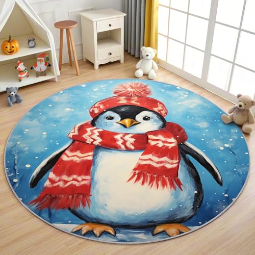 AevuCub Penguin Teppich Rund 100cm Kurzflor - Waschbare Teppiche Wohnzimmer Süßes Tier Kinder - Runder Teppich 100cm Durchmesser Kinderzimmer - Bettvorleger Schlafzimmer rutschfest Weich AevuCub Penguin Teppich Rund 100cm Kurzflor - Waschbare Teppiche Wohnzimmer Süßes Tier Kinder - Runder Teppich 100cm Durchmesser Kinderzimmer - Bettvorleger Schlafzimmer rutschfest Weich von AevuCub