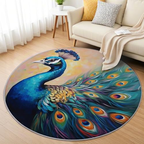 AevuCub Pfau Teppich Rund 120cm Kurzflor - Waschbare Teppiche Wohnzimmer Pfau Feder - Runder Teppich 120 Durchmesser Kinderzimmer - Bettvorleger Schlafzimmer rutschfest Weich AevuCub Pfau Teppich Rund 120cm Kurzflor - Waschbare Teppiche Wohnzimmer Pfau Feder - Runder Teppich 120 Durchmesser Kinderzimmer - Bettvorleger Schlafzimmer rutschfest Weich von AevuCub