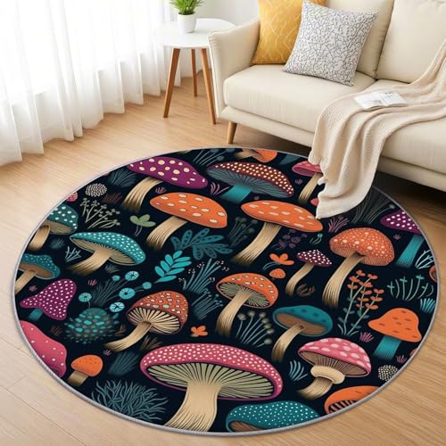 AevuCub Pilz Teppich Rund 90 cm Kurzflor - Waschbare Teppiche Wohnzimmer Roter Pilz Botanisch - Runder Teppich 90 Durchmesser Kinderzimmer - Bettvorleger Schlafzimmer rutschfest Weich AevuCub Pilz Teppich Rund 90 cm Kurzflor - Waschbare Teppiche Wohnzimmer Roter Pilz Botanisch - Runder Teppich 90 Durchmesser Kinderzimmer - Bettvorleger Schlafzimmer rutschfest Weich von AevuCub