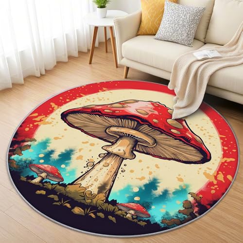 AevuCub Pilze Teppich Rund 200cm Kurzflor - Waschbare Teppiche Wohnzimmer Natürlicher Pilz Motiv - Runder Teppich 200 cm Durchmesser Kinderzimmer - Bettvorleger Schlafzimmer rutschfest Weich AevuCub Pilze Teppich Rund 200cm Kurzflor - Waschbare Teppiche Wohnzimmer Natürlicher Pilz Motiv - Runder Teppich 200 cm Durchmesser Kinderzimmer - Bettvorleger Schlafzimmer rutschfest Weich von AevuCub