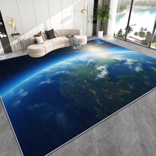 AevuCub Planeten Deko, Universum Erde Mond Teppich 50x80 Kurzflor, Kleiner Teppich Wohnzimmer Weltraum Galaxy, Weich rutschfest Waschbare Teppiche, Bettvorleger Schlafzimmer Kinderzimmer von AevuCub