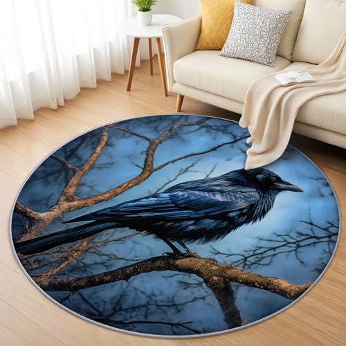 AevuCub Rabe Teppich Rund 60 cm Kurzflor - Waschbare Teppiche Wohnzimmer Krähe - Runder Teppich 60 cm Durchmesser Kinderzimmer - Bettvorleger Schlafzimmer rutschfest Weich AevuCub Rabe Teppich Rund 60 cm Kurzflor - Waschbare Teppiche Wohnzimmer Krähe - Runder Teppich 60 cm Durchmesser Kinderzimmer - Bettvorleger Schlafzimmer rutschfest Weich von AevuCub