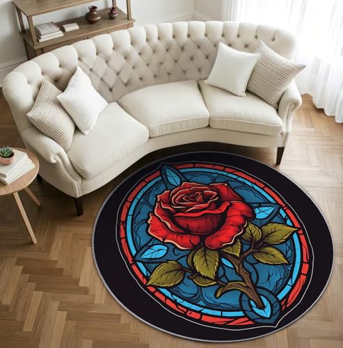 AevuCub Red Roses Teppich Rund 150cm Kinderzimmer - Waschbare Teppiche Wohnzimmer Rosenmuster - Runder Teppich 150 Durchmesser - Bettvorleger Schlafzimmer rutschfest Weich AevuCub Red Roses Teppich Rund 150cm Kinderzimmer - Waschbare Teppiche Wohnzimmer Rosenmuster - Runder Teppich 150 Durchmesser - Bettvorleger Schlafzimmer rutschfest Weich von AevuCub